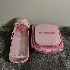 Pink Dog Travel Water Bottle and Bowl Set